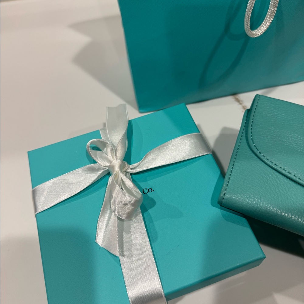 Tiffany & Co. Teal Leather passport holder and Talbots travel jewelry case set